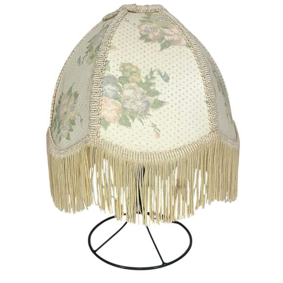 Vintage Victorian style LAMP SHADE Brocade Floral Cream with Fringe 7” tall - Picture 6 of 8